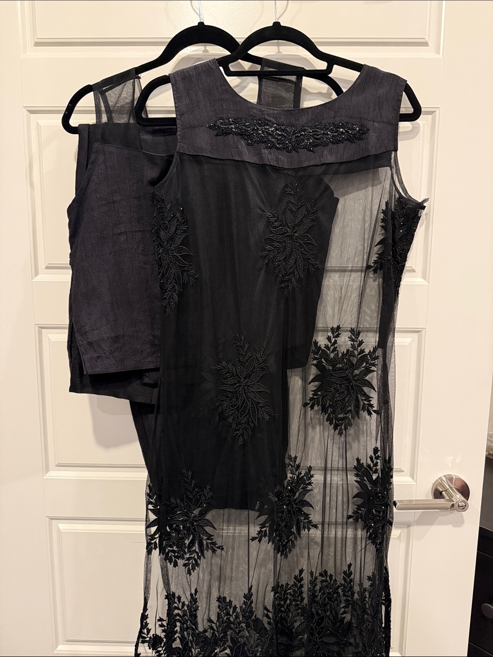 Elegant Black Sheer Embroidered Women's Dress